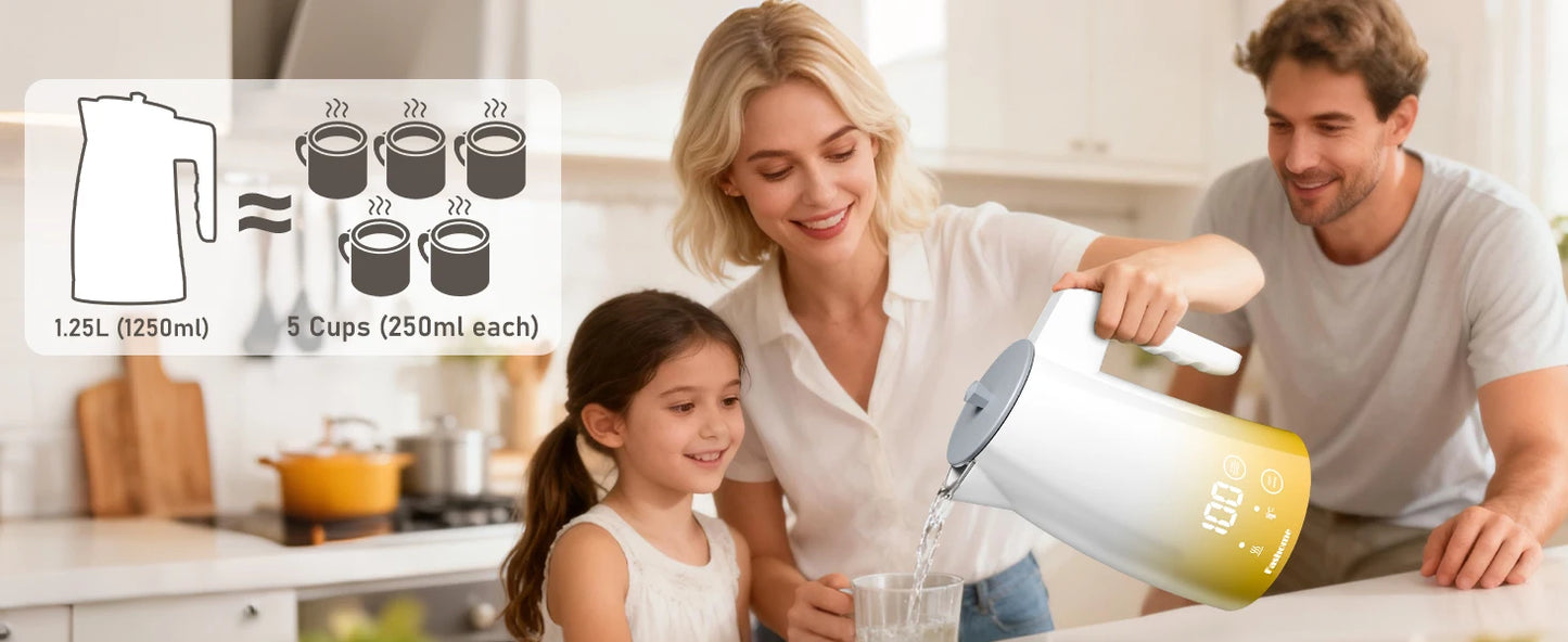 Fashome Electric Water Kettle with 5-Temperature Control 1.25L Auto Shut-Off Stainless Steel Coffee Tea Pot kitchen gadgets