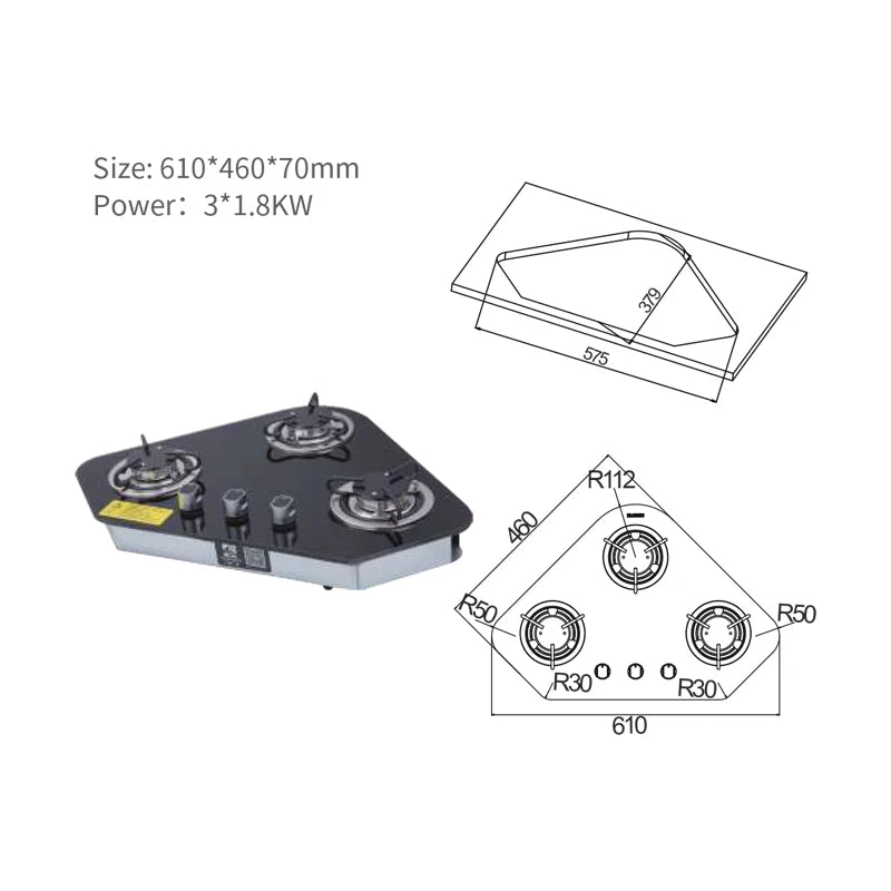 New Product Yahct RV Gas Stove 2/3 Burner Cooktop Combo Built-in L.P.G Gas Electric Ignition SMART VOLUME With BIG POWER GR-B003