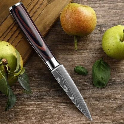WXCOO 1~3 Pcs Knife Kitchen Utility Damascus Laser Santoku Japanese Chef Cleaver Slicing Wooden Handle Kitchen Accessories