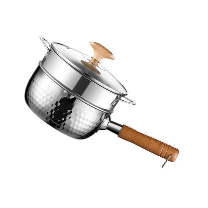 Stainless Steel Sauce Pan with Steamer Basket Glass Lid and Functional Design for Milk Heating Noodle Cooking and Steaming