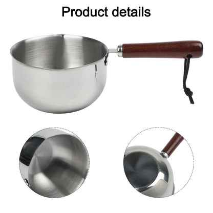 Stainless Steel Hot Oil Pot Milk Pan With Wooden Handle Small Pot Cooking Butter Melting Pot Sauce Pan Kitchen Pan