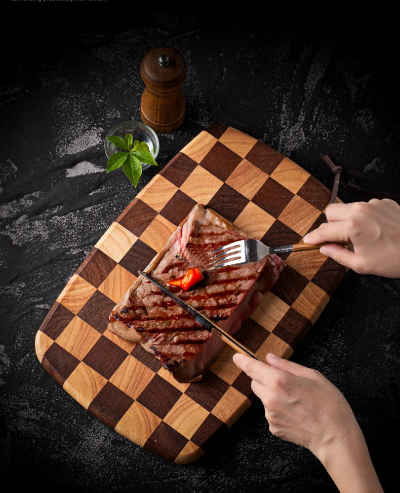 Checkerboard Rubberwood Cutting Board household chopping board kitchen auxiliary food board fruit solid wood case plat