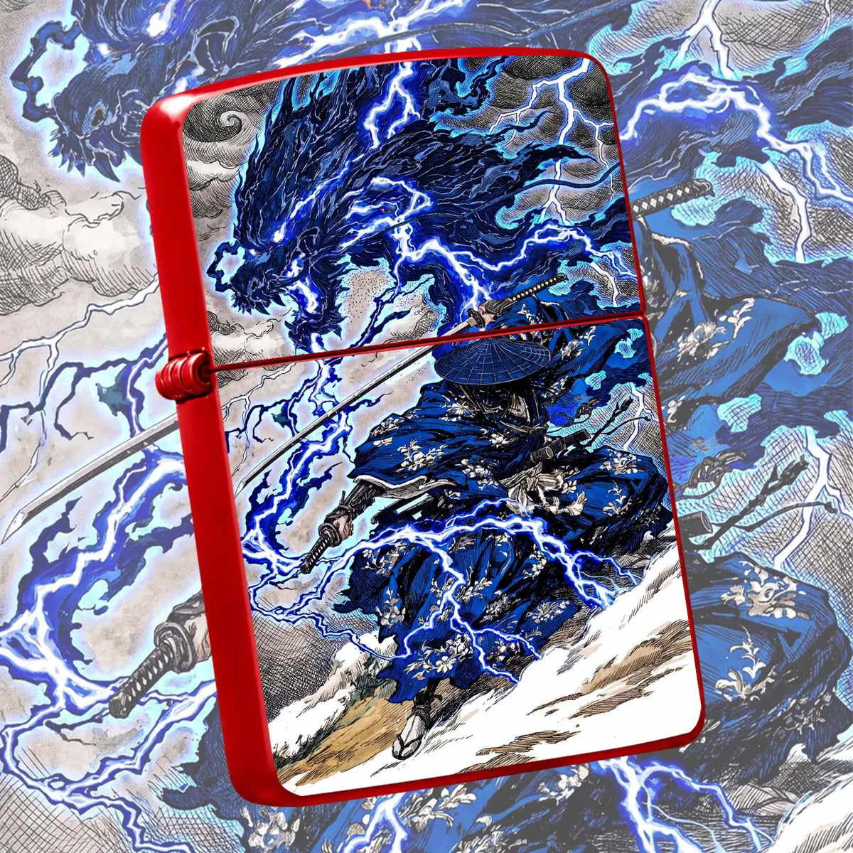 Ukiyo-E Style Lightning Blue Dragon Ronin Themed Decorative Ornament, Exquisite Art Accessory, Unique Aesthetic Desktop Display, Versatile For Daily Scenes, Premium Collectible Gift For Art Lovers And Trend Enthusiasts A Humo