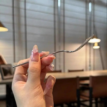Creative Korean Single Handle Six-tooth Stainless Steel Dessert Fork Fruit Fork Portable 304 Stainless Steel Cake Fork