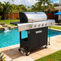 58,500 BTU 5-Burner Propane Gas Grill BBQ with Side Burner, Porcelain Grates, Wheels