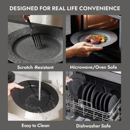 Black Dinnerware Sets 18-Piece Matte Marble Pattern Premium Porcelain Place Setting with Dinner Plate Salad Plate Pasta Bowl Mi