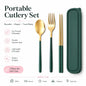 3PCS Portable Stainless Steel Cutlery Set with Case, Green Gold Reusable Spoon Fork Chopsticks Travel Tableware Set for Office School Camping Picnic