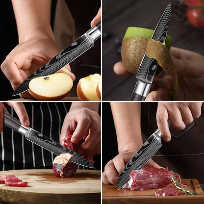WXCOO 1~3 Pcs Knife Kitchen Utility Damascus Laser Santoku Japanese Chef Cleaver Slicing Wooden Handle Kitchen Accessories