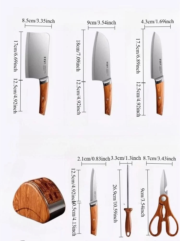 Professional Full 7 PCS Knife Set Stainless Steel Kitchen Knives Sets Best Kitchen Slicing with Knife Storage Block for Easy Kit