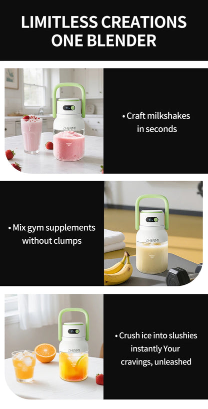 Holidays and Birthdays Blender for Shakes & Smoothies! ZHENMI BPA-Free Cordless Blender, 33oz, Ice Crushing, USB Rechargeable,