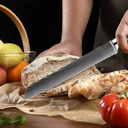 Stainless Steel Chef Knife Kitchen Knife Set 1-8Piece Razor-Sharp Paring Knife, Boning Knife, Santoku Knife, Blue Resin Handle