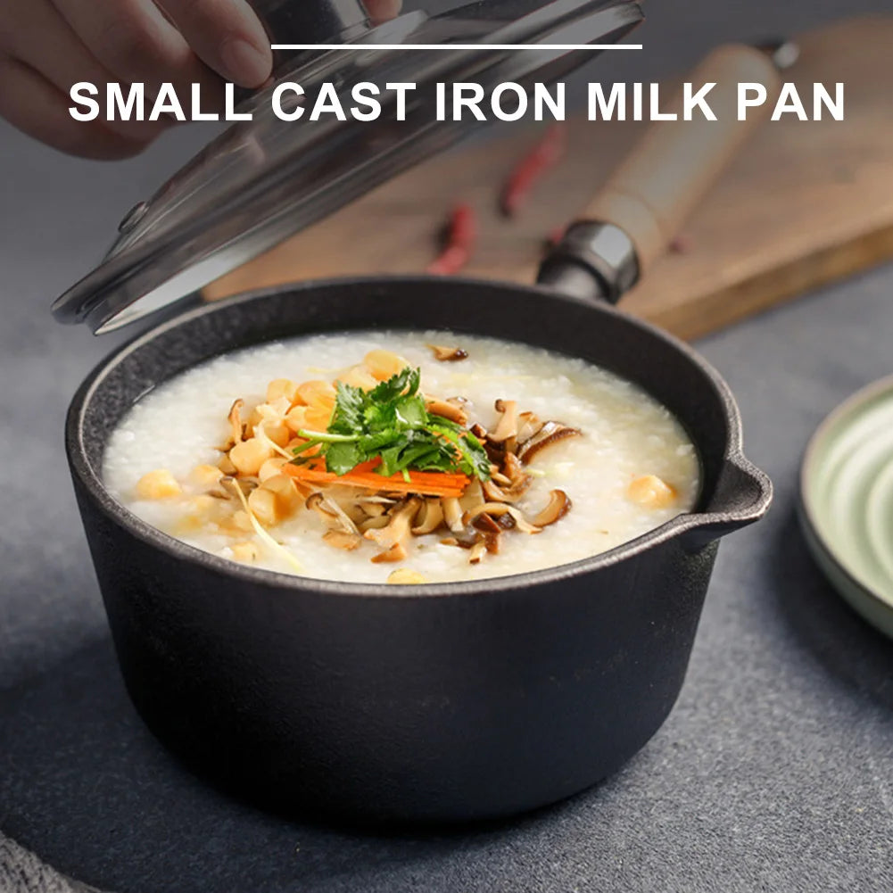 Cast Iron Milk Pan with Pour Spout Non-Stick Hot Oil Pan Butter Melting Pot Cooking Saucepan for Pouring Oil Milk Heating Frying