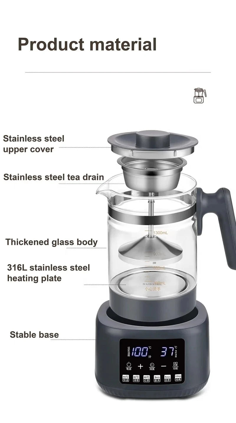 1.3L Electric Kettle With Filter Smart Health Pot Office Temperature Control Glass Flower Teapot Home Tea Maker Auto Thermos