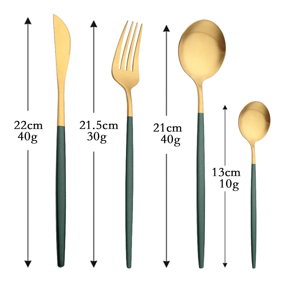 4Pcs black Gold Matte Cutlery Set Stainless Steel Dinnerware Silverware Flatware Set Home Knife Fork Spoon Picnic Tableware Set