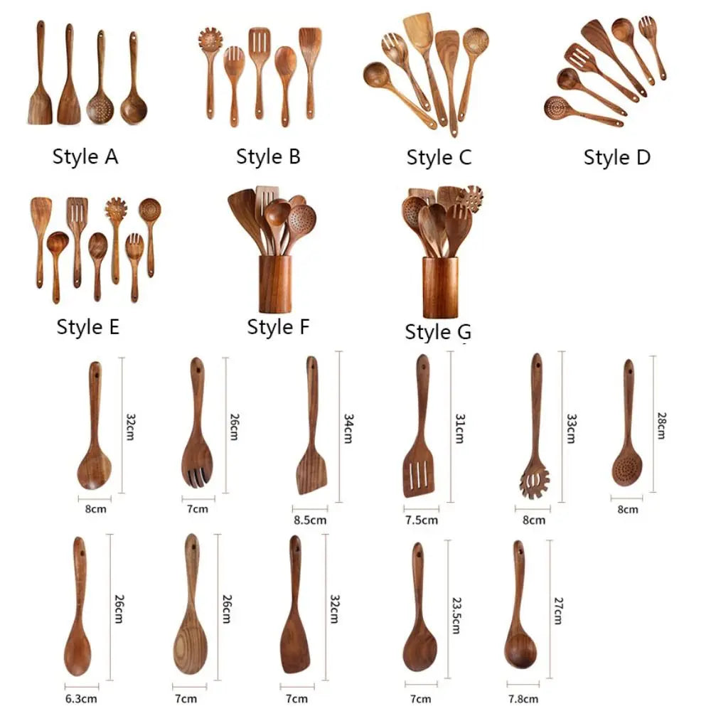 4-8pcs Wooden Cooking Spoon with Storage Bucket Durable Kitchen Utensils Set Natural Material Unbreakable Kitchen Shovel Set