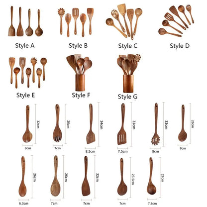 4-8pcs Wooden Cooking Spoon with Storage Bucket Durable Kitchen Utensils Set Natural Material Unbreakable Kitchen Shovel Set