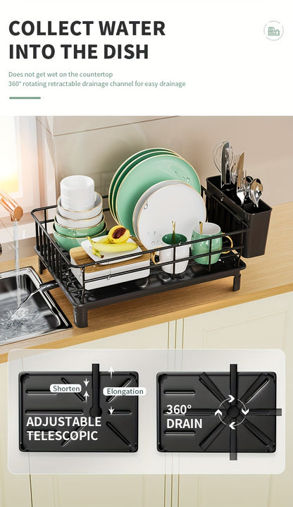 Rustproof Dish Drying Rack Kitchen Countertop Dish Rack Dish Drainer Organizer with Utensil Holder＆ Drain Board for Kitchen Sink