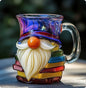 Book shaped glass mug featuring a colorful 3D design resembling a stack of illustrated books.