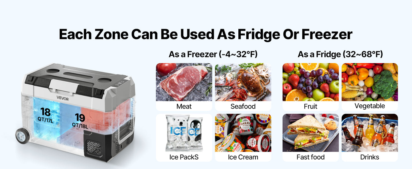 SucceBuy 35L 45L 55L Portable Foldable Handle Car Refrigerator with Wheel -4°F to 68°F Truck Refrigerator with APP Control Compressor Freezer for Camping Picnics Car Home Traval