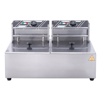 SucceBuy  12L Electric Deep Fryer w/Dual Removable Tanks Commercial Countertop  Fryer for Chicken French Fries Frying Chips