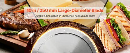 SucceBuy 10" 240W Commercial Meat Slicer w/ Carbon Steel Blade Built-In Sharpener & 0-0.47" Adjustable Thickness for Frozen Meat