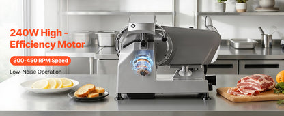 SucceBuy 10" 240W Commercial Meat Slicer w/ Carbon Steel Blade Built-In Sharpener & 0-0.47" Adjustable Thickness for Frozen Meat