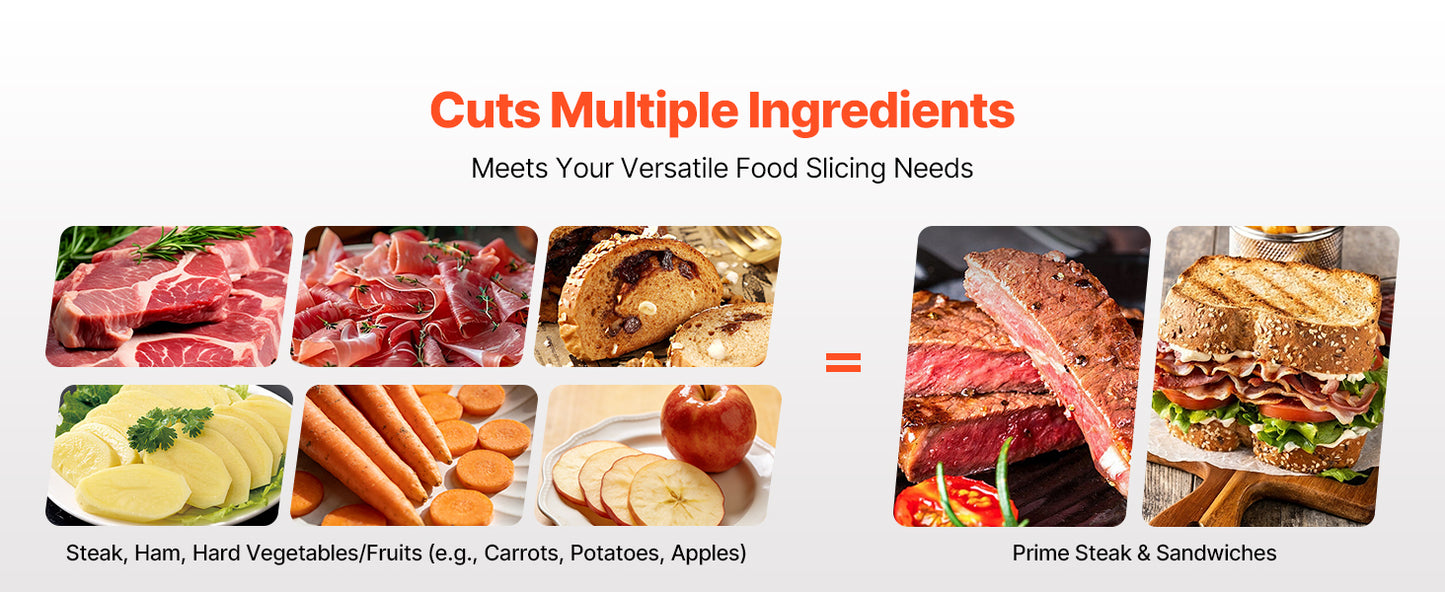 SucceBuy 10" 240W Commercial Meat Slicer w/ Carbon Steel Blade Built-In Sharpener & 0-0.47" Adjustable Thickness for Frozen Meat