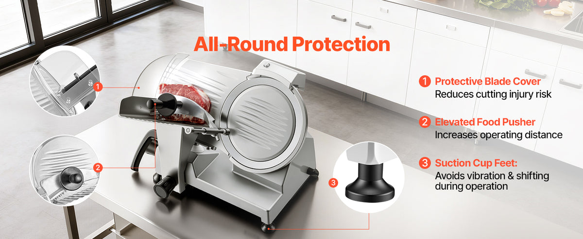 SucceBuy 10" 240W Commercial Meat Slicer w/ Carbon Steel Blade Built-In Sharpener & 0-0.47" Adjustable Thickness for Frozen Meat