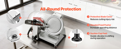 SucceBuy 10" 240W Commercial Meat Slicer w/ Carbon Steel Blade Built-In Sharpener & 0-0.47" Adjustable Thickness for Frozen Meat