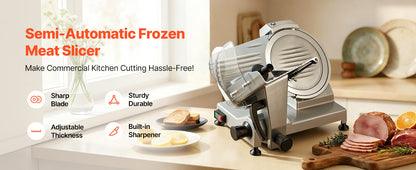 SucceBuy 10" 240W Commercial Meat Slicer w/ Carbon Steel Blade Built-In Sharpener & 0-0.47" Adjustable Thickness for Frozen Meat