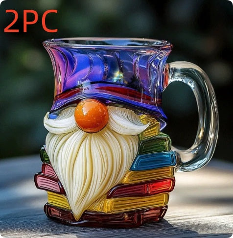 Book shaped glass mug featuring a colorful 3D design resembling a stack of illustrated books.