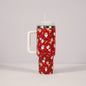 Christmas pattern mug with festive reindeer design and green handle, perfect for holiday beverages.