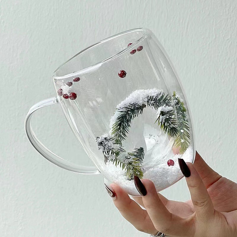 Heat resistant transparent cup - Christmas Snow Pine