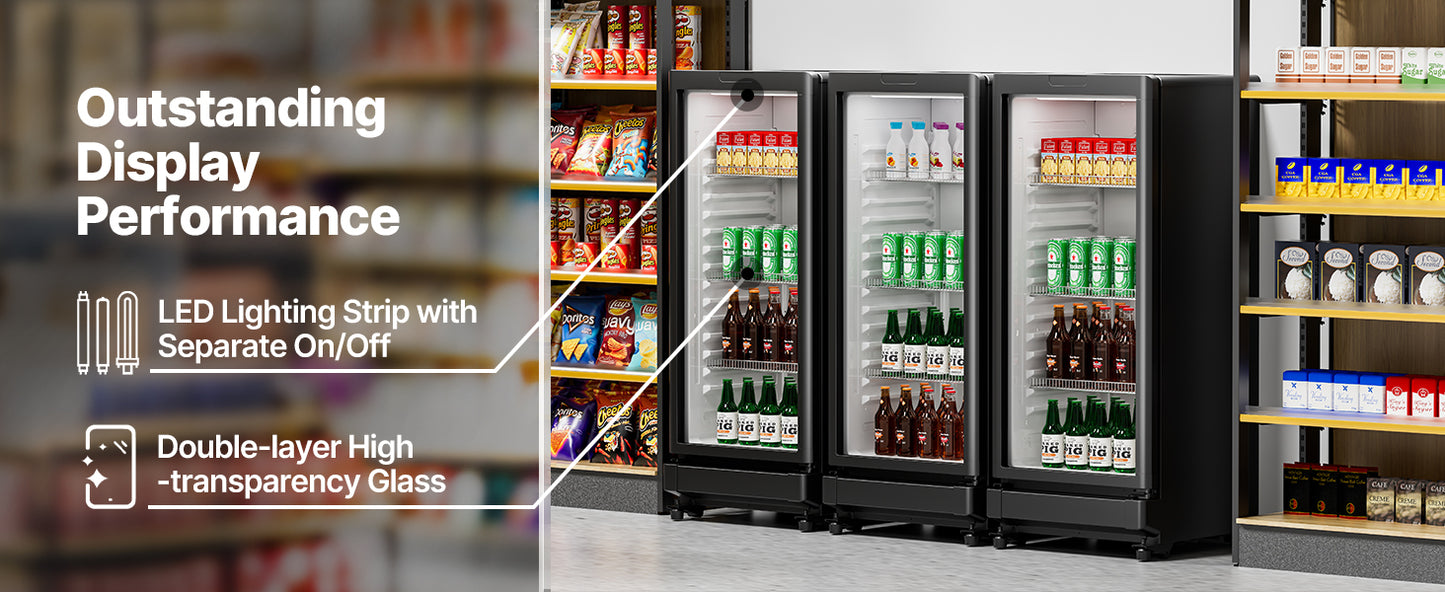 SucceBuy Commercial Merchandiser Refrigerator Glass Door Display Refrigerator Beverage Refrigerator Cooler Merchandiser