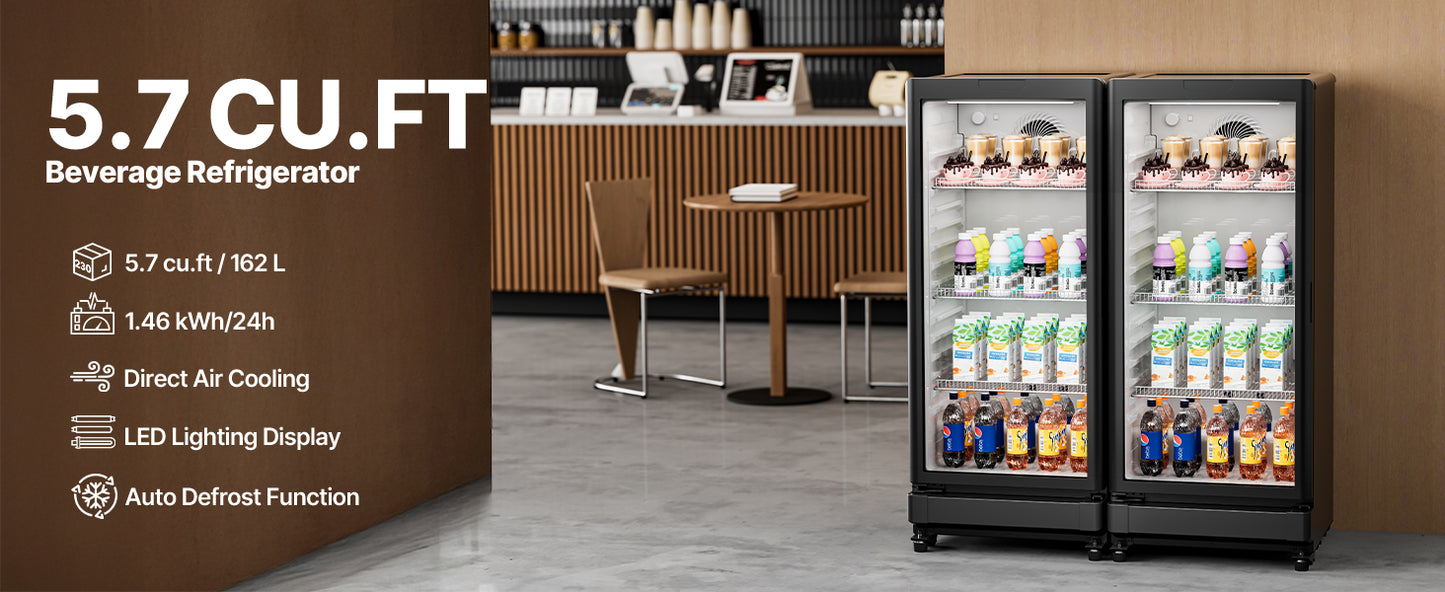 SucceBuy Commercial Merchandiser Refrigerator Glass Door Display Refrigerator Beverage Refrigerator Cooler Merchandiser