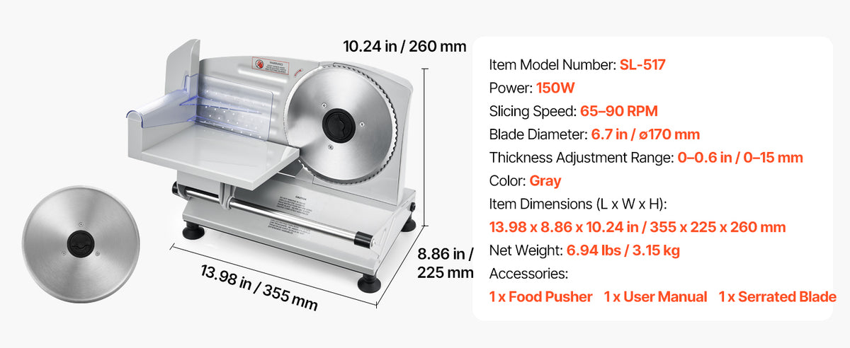 SucceBuy Meat Slicer 150/180/200W Electric Deli Slicer Machine with Blade 0-0.6 inch Adjustable Thickness for Meat Baguett Steak