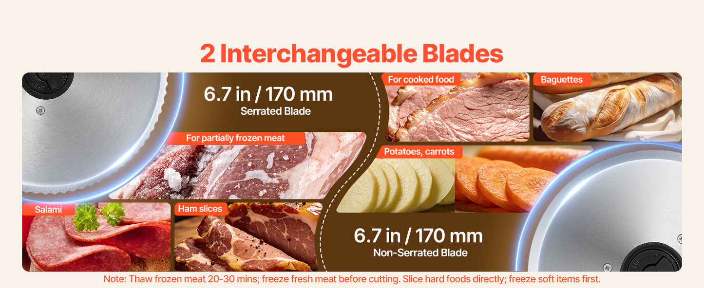 SucceBuy 6.7-8.7inch Meat Slicer Electric Deli Slicer Machine with two SUS420 Blades Food-Slicer for Meat Ham Baguett, Steak