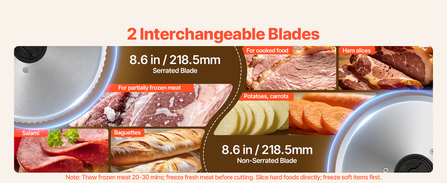 SucceBuy Meat Slicer 150/180/200W Electric Deli Slicer Machine with Blade 0-0.6 inch Adjustable Thickness for Meat Baguett Steak