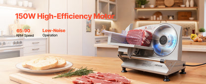 SucceBuy 6.7-8.7inch Meat Slicer Electric Deli Slicer Machine with two SUS420 Blades Food-Slicer for Meat Ham Baguett, Steak