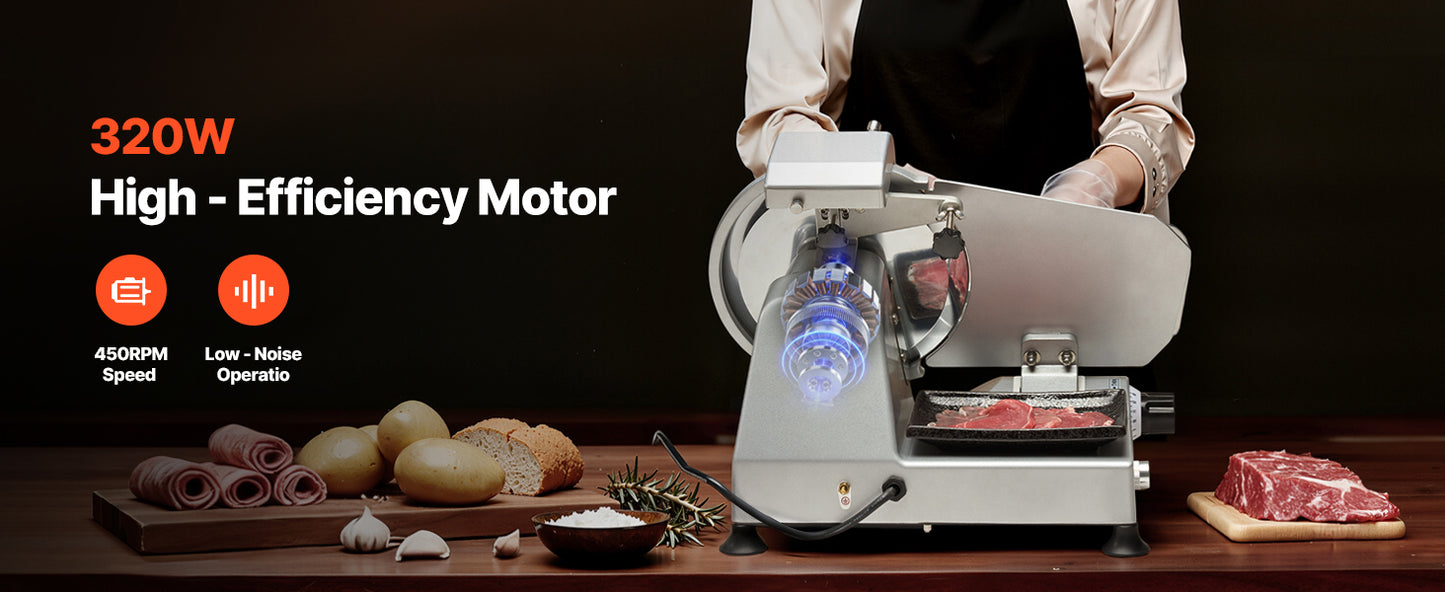 SucceBuy Commercial Meat Slicer 10 inch 320W Food-Slicer with SUS420 Blade 0-0.4 inch Adjustable Thickness for Frozen Meat Ham