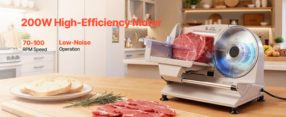 SucceBuy 200W Meat Slicer 7.5" Electric Deli Slicer with 2 SUS420 Blades & 0-0.6" Adjustable Thickness for Frozen Meat Ham Steak