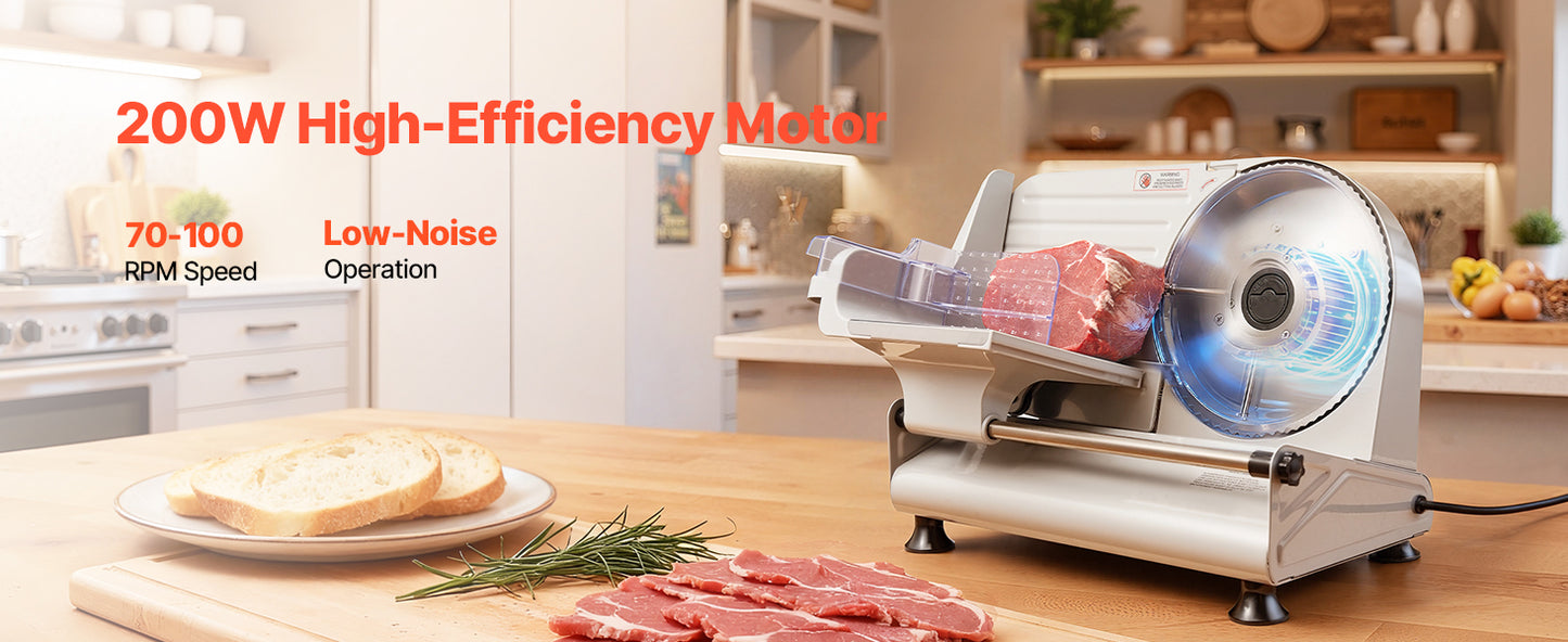 SucceBuy Meat Slicer 150/180/200W Electric Deli Slicer Machine with Blade 0-0.6 inch Adjustable Thickness for Meat Baguett Steak