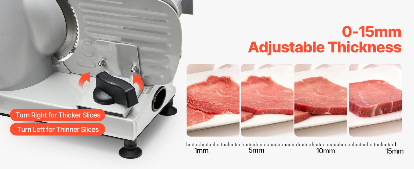 SucceBuy 6.7-8.7inch Meat Slicer Electric Deli Slicer Machine with two SUS420 Blades Food-Slicer for Meat Ham Baguett, Steak