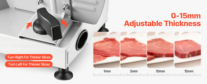 SucceBuy 200W Meat Slicer 7.5" Electric Deli Slicer with 2 SUS420 Blades & 0-0.6" Adjustable Thickness for Frozen Meat Ham Steak