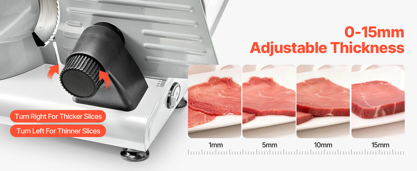 SucceBuy Meat Slicer 150/180/200W Electric Deli Slicer Machine with Blade 0-0.6 inch Adjustable Thickness for Meat Baguett Steak