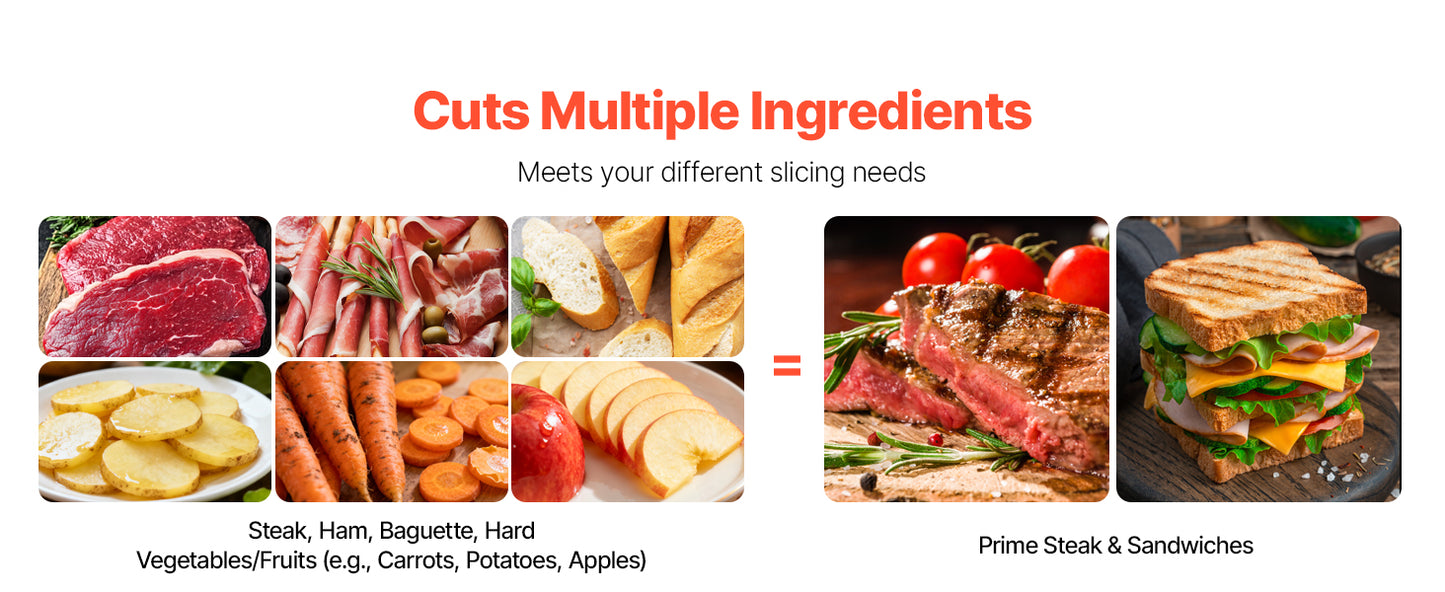 SucceBuy 6.7-8.7inch Meat Slicer Electric Deli Slicer Machine with two SUS420 Blades Food-Slicer for Meat Ham Baguett, Steak