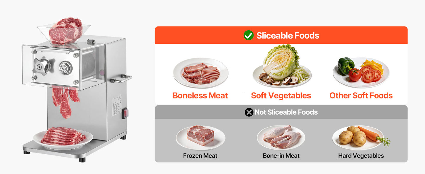 SucceBuy Meat Cutting Machine 850 W Commercial Slicer 5 mm Stainless Steel Blade Shredder for Boneless Meat Vegetables Kitchen