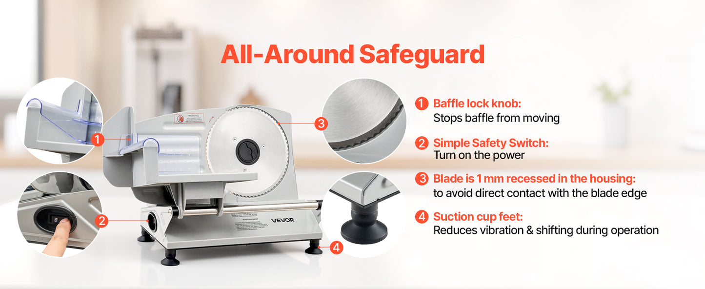 SucceBuy 6.7-8.7inch Meat Slicer Electric Deli Slicer Machine with two SUS420 Blades Food-Slicer for Meat Ham Baguett, Steak