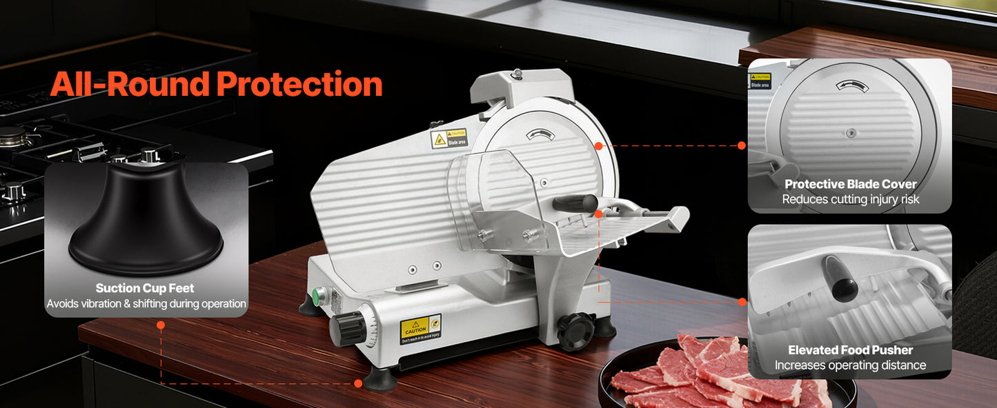 SucceBuy Commercial Meat Slicer 10 inch 320W Food-Slicer with SUS420 Blade 0-0.4 inch Adjustable Thickness for Frozen Meat Ham