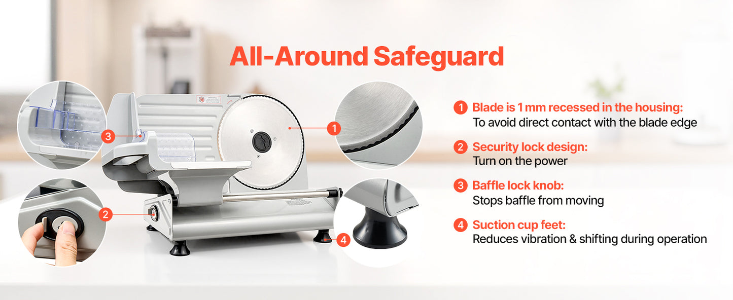 SucceBuy Meat Slicer 150/180/200W Electric Deli Slicer Machine with Blade 0-0.6 inch Adjustable Thickness for Meat Baguett Steak